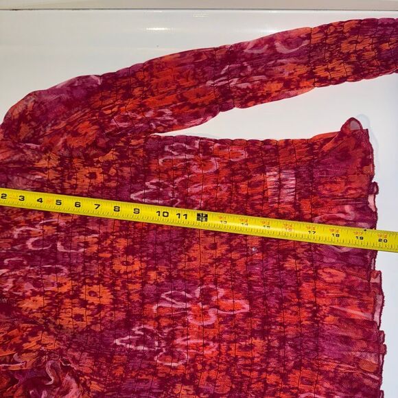 Free People Hello There sheer ruched mock-neck top red orange mesh | medium - Picture 13 of 13